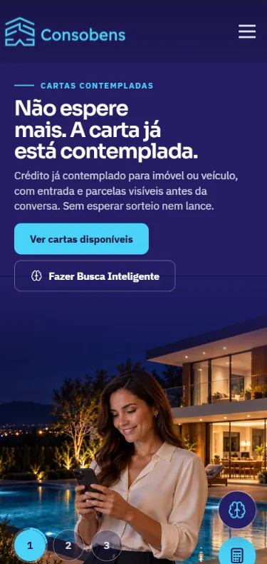 Página inicial da Consobens em um celular