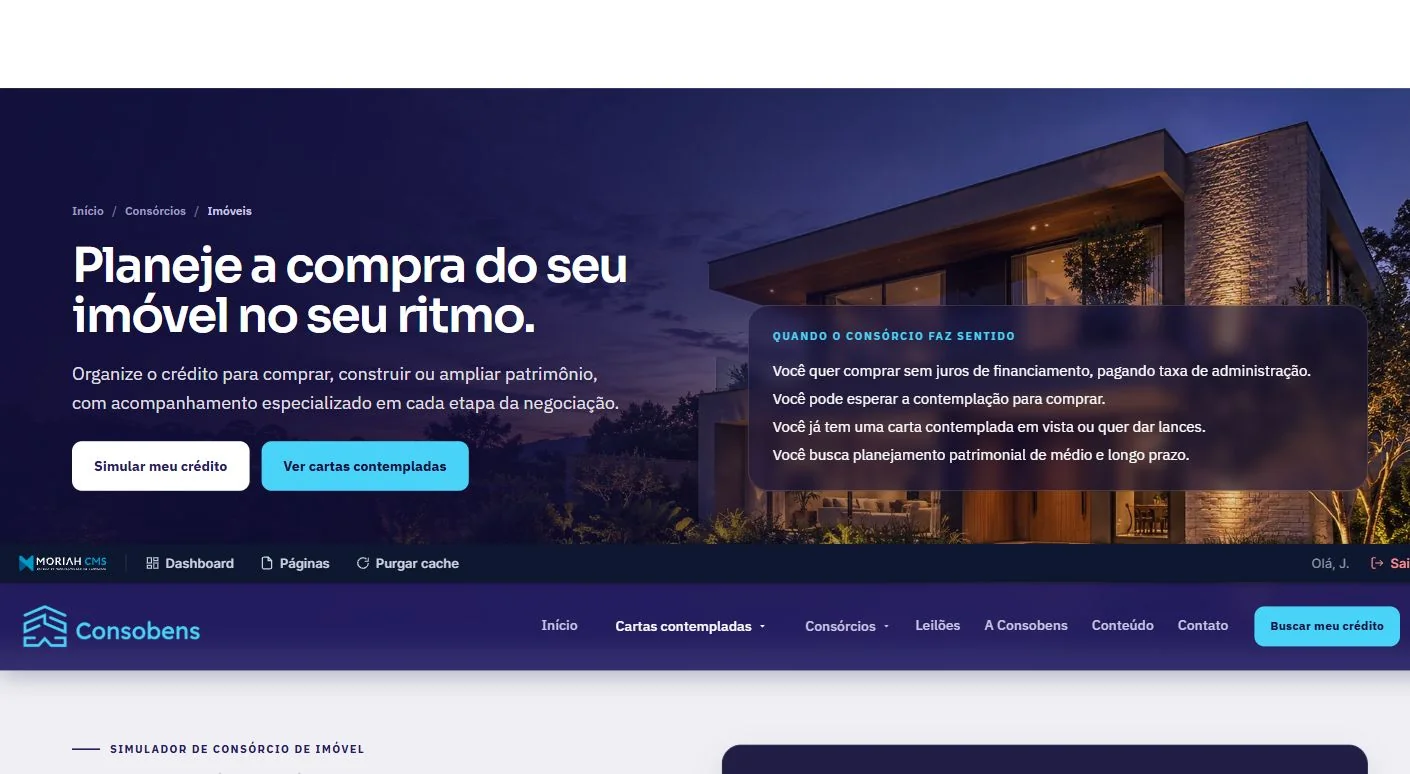Simulador de consórcio de imóvel da Consobens em sua primeira etapa